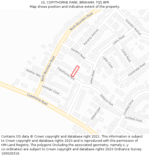 10, COPYTHORNE PARK, BRIXHAM, TQ5 8PR: Location map and indicative extent of plot