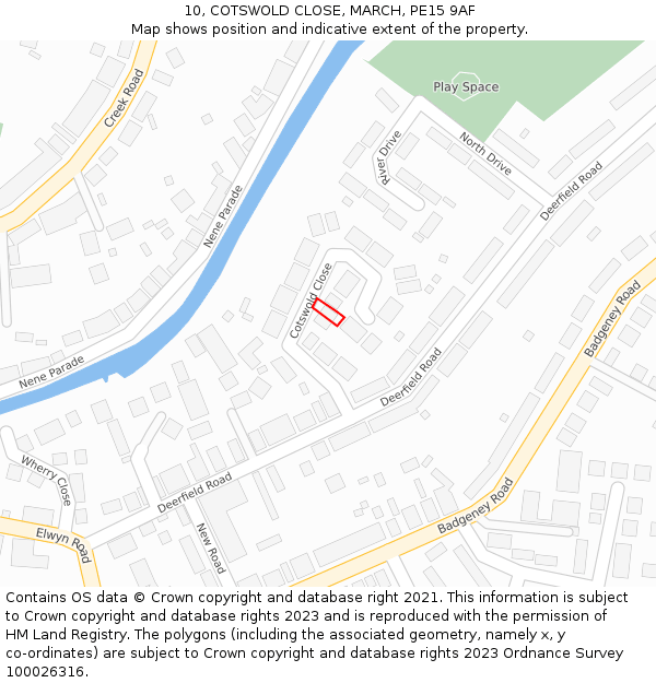 10, COTSWOLD CLOSE, MARCH, PE15 9AF: Location map and indicative extent of plot