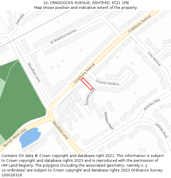 10, CRADDOCKS AVENUE, ASHTEAD, KT21 1PB: Location map and indicative extent of plot