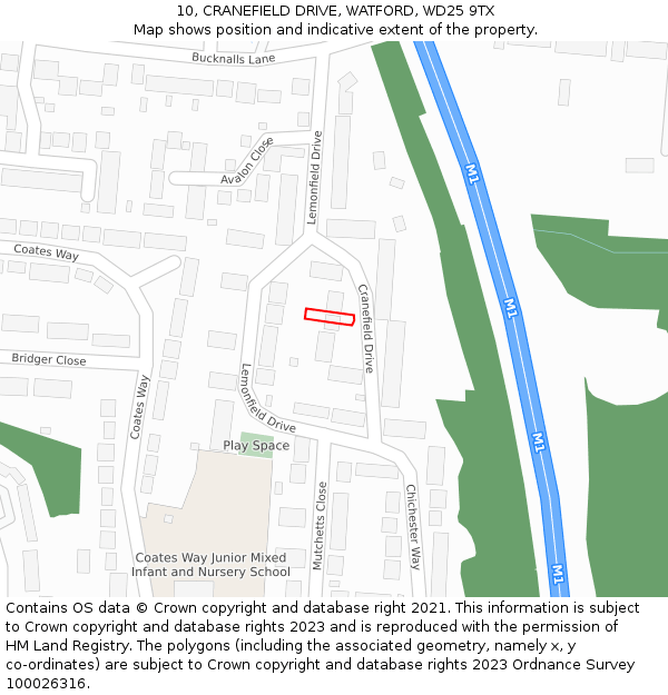 10, CRANEFIELD DRIVE, WATFORD, WD25 9TX: Location map and indicative extent of plot