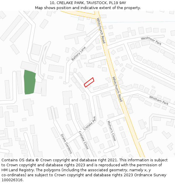 10, CRELAKE PARK, TAVISTOCK, PL19 9AY: Location map and indicative extent of plot