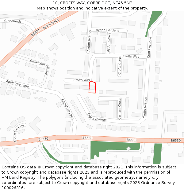 10, CROFTS WAY, CORBRIDGE, NE45 5NB: Location map and indicative extent of plot