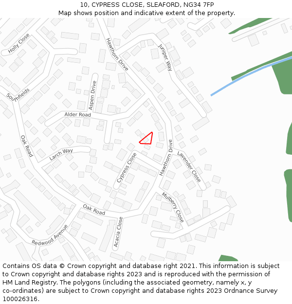 10, CYPRESS CLOSE, SLEAFORD, NG34 7FP: Location map and indicative extent of plot