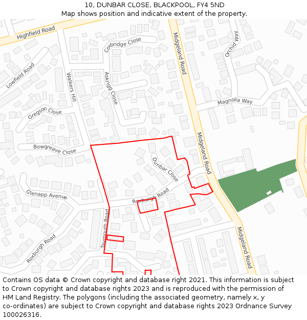 10, DUNBAR CLOSE, BLACKPOOL, FY4 5ND: Location map and indicative extent of plot