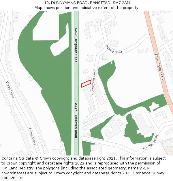 10, DUNNYMANS ROAD, BANSTEAD, SM7 2AN: Location map and indicative extent of plot