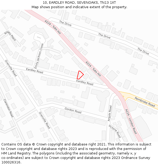 10, EARDLEY ROAD, SEVENOAKS, TN13 1XT: Location map and indicative extent of plot