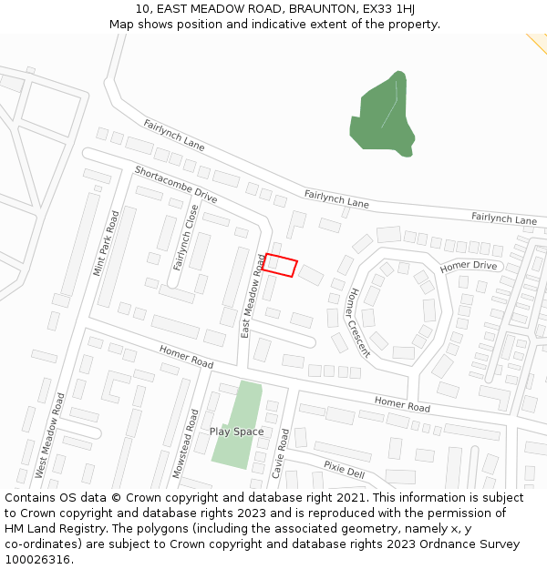 10, EAST MEADOW ROAD, BRAUNTON, EX33 1HJ: Location map and indicative extent of plot