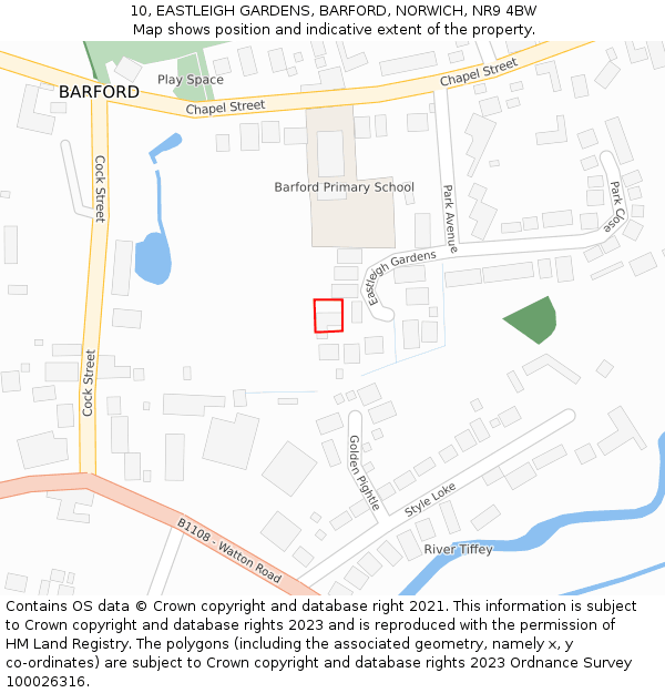 10, EASTLEIGH GARDENS, BARFORD, NORWICH, NR9 4BW: Location map and indicative extent of plot