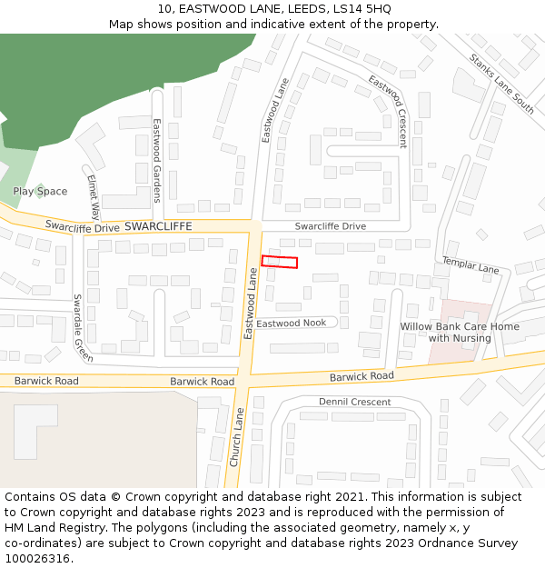 10, EASTWOOD LANE, LEEDS, LS14 5HQ: Location map and indicative extent of plot