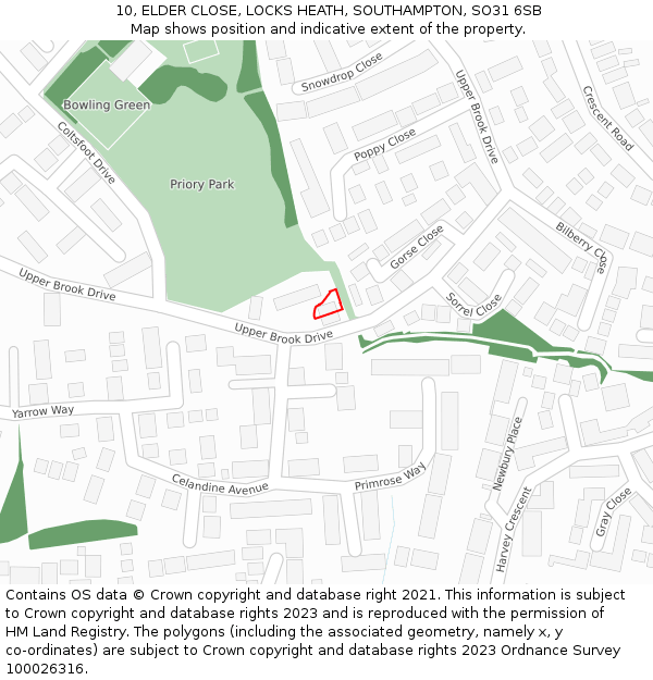 10, ELDER CLOSE, LOCKS HEATH, SOUTHAMPTON, SO31 6SB: Location map and indicative extent of plot