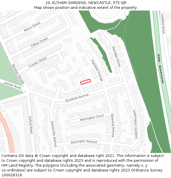 10, ELTHAM GARDENS, NEWCASTLE, ST5 0JR: Location map and indicative extent of plot