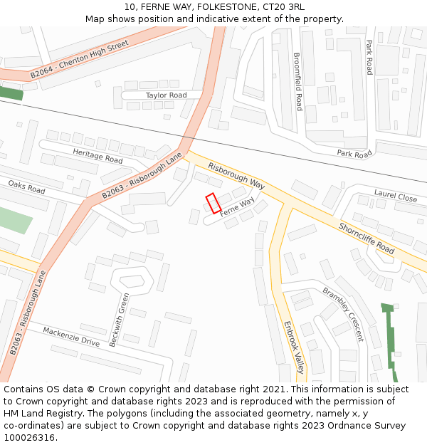 10, FERNE WAY, FOLKESTONE, CT20 3RL: Location map and indicative extent of plot