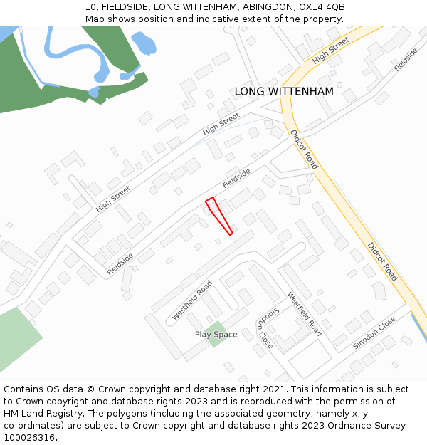 10, FIELDSIDE, LONG WITTENHAM, ABINGDON, OX14 4QB: Location map and indicative extent of plot