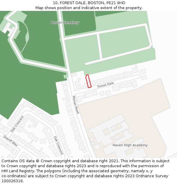 10, FOREST DALE, BOSTON, PE21 9HD: Location map and indicative extent of plot