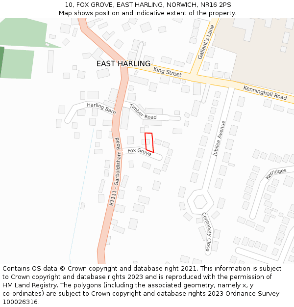 10, FOX GROVE, EAST HARLING, NORWICH, NR16 2PS: Location map and indicative extent of plot