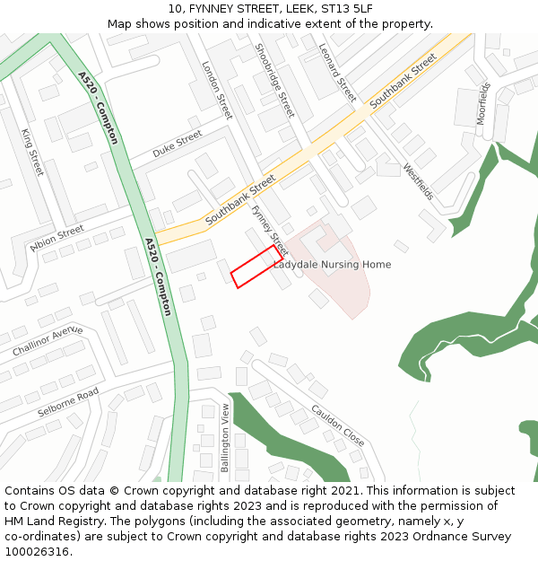 10, FYNNEY STREET, LEEK, ST13 5LF: Location map and indicative extent of plot