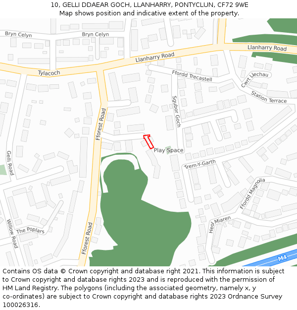10, GELLI DDAEAR GOCH, LLANHARRY, PONTYCLUN, CF72 9WE: Location map and indicative extent of plot