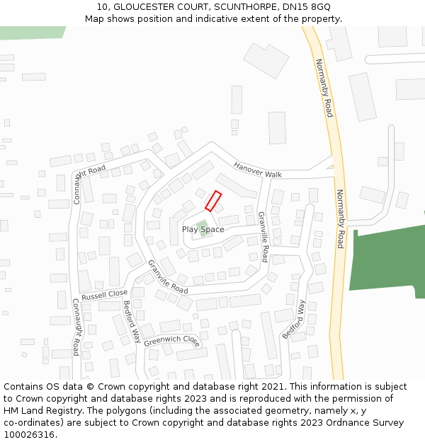 10, GLOUCESTER COURT, SCUNTHORPE, DN15 8GQ: Location map and indicative extent of plot