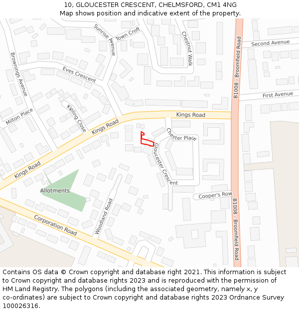 10, GLOUCESTER CRESCENT, CHELMSFORD, CM1 4NG: Location map and indicative extent of plot