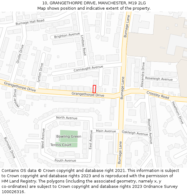 10, GRANGETHORPE DRIVE, MANCHESTER, M19 2LG: Location map and indicative extent of plot