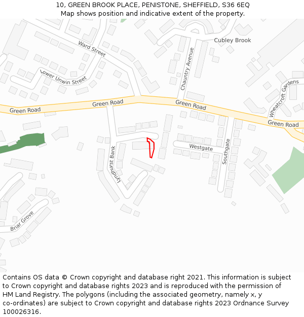 10, GREEN BROOK PLACE, PENISTONE, SHEFFIELD, S36 6EQ: Location map and indicative extent of plot