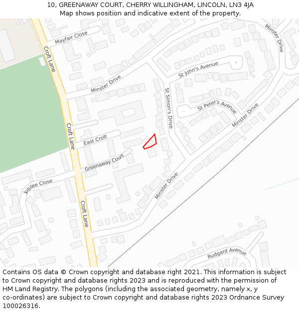 10, GREENAWAY COURT, CHERRY WILLINGHAM, LINCOLN, LN3 4JA: Location map and indicative extent of plot