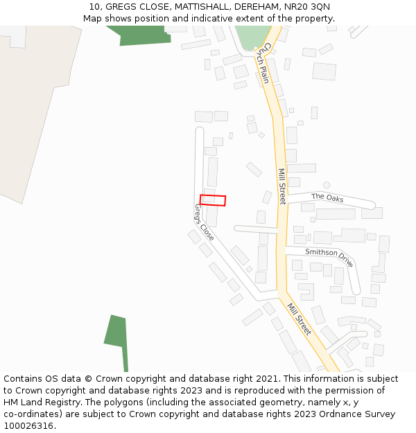 10, GREGS CLOSE, MATTISHALL, DEREHAM, NR20 3QN: Location map and indicative extent of plot