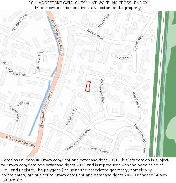 10, HADDESTOKE GATE, CHESHUNT, WALTHAM CROSS, EN8 0XJ: Location map and indicative extent of plot