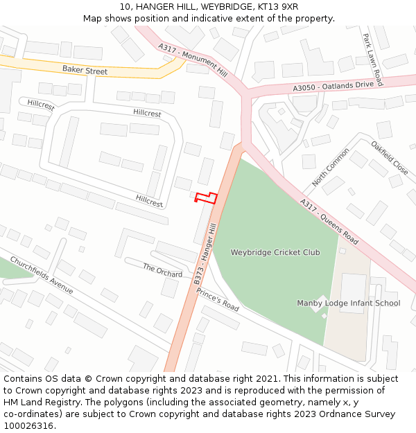 10, HANGER HILL, WEYBRIDGE, KT13 9XR: Location map and indicative extent of plot