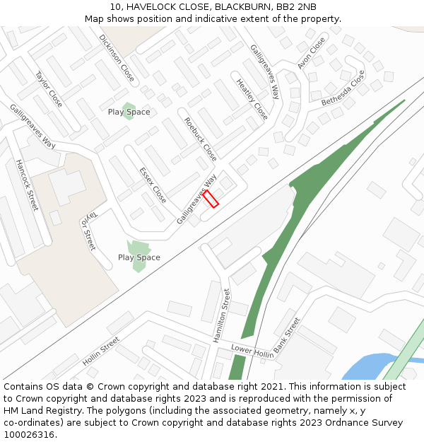 10, HAVELOCK CLOSE, BLACKBURN, BB2 2NB: Location map and indicative extent of plot