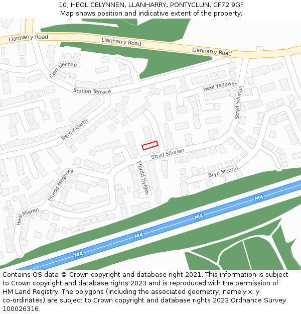 10, HEOL CELYNNEN, LLANHARRY, PONTYCLUN, CF72 9GF: Location map and indicative extent of plot