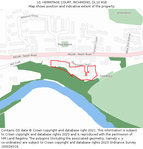 10, HERMITAGE COURT, RICHMOND, DL10 4GE: Location map and indicative extent of plot