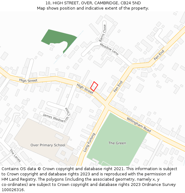10, HIGH STREET, OVER, CAMBRIDGE, CB24 5ND: Location map and indicative extent of plot