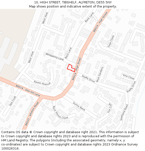 10, HIGH STREET, TIBSHELF, ALFRETON, DE55 5NY: Location map and indicative extent of plot