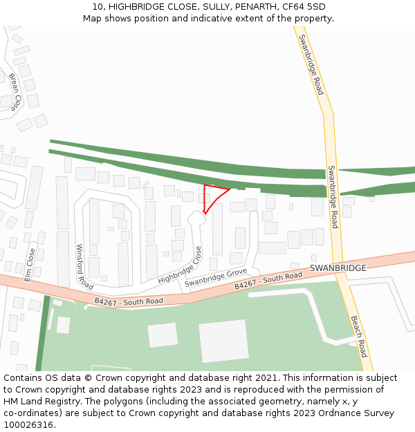 10, HIGHBRIDGE CLOSE, SULLY, PENARTH, CF64 5SD: Location map and indicative extent of plot