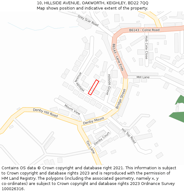 10, HILLSIDE AVENUE, OAKWORTH, KEIGHLEY, BD22 7QQ: Location map and indicative extent of plot