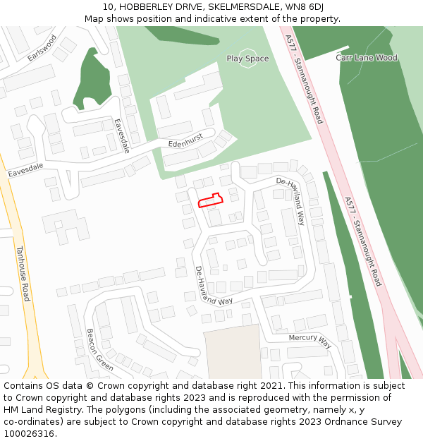 10, HOBBERLEY DRIVE, SKELMERSDALE, WN8 6DJ: Location map and indicative extent of plot