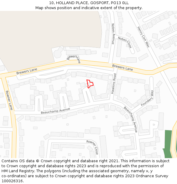 10, HOLLAND PLACE, GOSPORT, PO13 0LL: Location map and indicative extent of plot