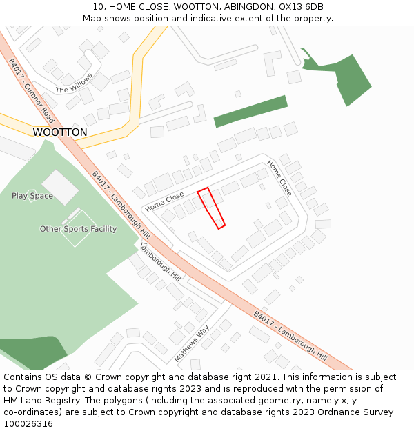 10, HOME CLOSE, WOOTTON, ABINGDON, OX13 6DB: Location map and indicative extent of plot