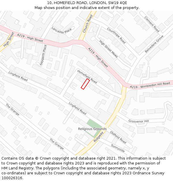 10, HOMEFIELD ROAD, LONDON, SW19 4QE: Location map and indicative extent of plot