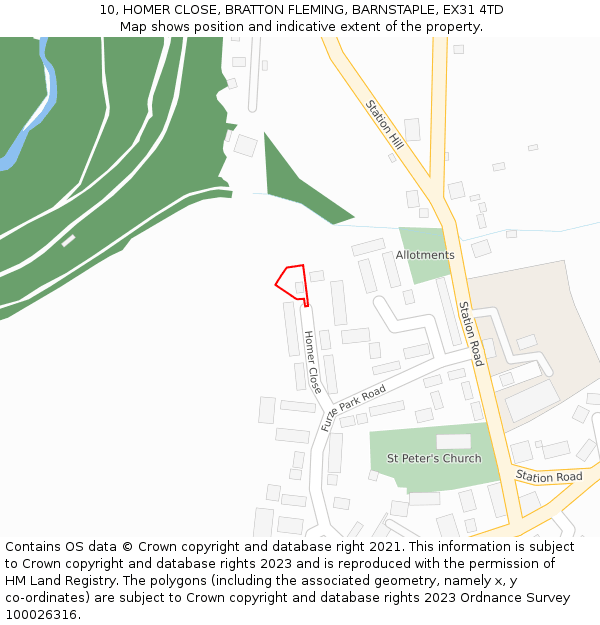 10, HOMER CLOSE, BRATTON FLEMING, BARNSTAPLE, EX31 4TD: Location map and indicative extent of plot