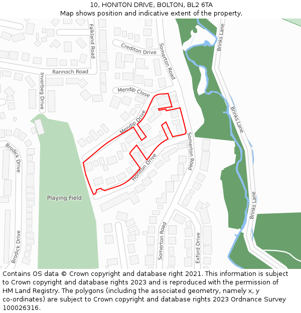 10, HONITON DRIVE, BOLTON, BL2 6TA: Location map and indicative extent of plot