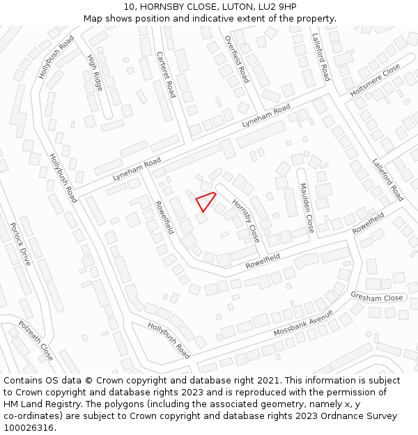 10, HORNSBY CLOSE, LUTON, LU2 9HP: Location map and indicative extent of plot