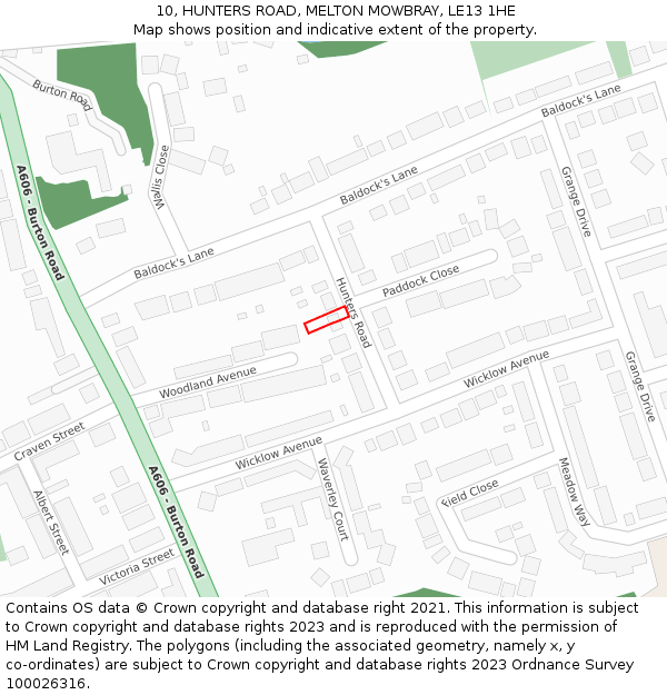 10, HUNTERS ROAD, MELTON MOWBRAY, LE13 1HE: Location map and indicative extent of plot