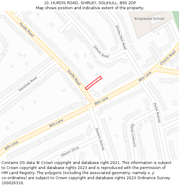 10, HURDIS ROAD, SHIRLEY, SOLIHULL, B90 2DP: Location map and indicative extent of plot