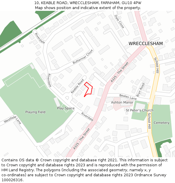 10, KEABLE ROAD, WRECCLESHAM, FARNHAM, GU10 4PW: Location map and indicative extent of plot