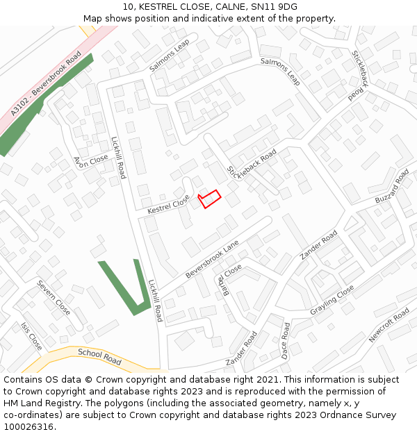 10, KESTREL CLOSE, CALNE, SN11 9DG: Location map and indicative extent of plot