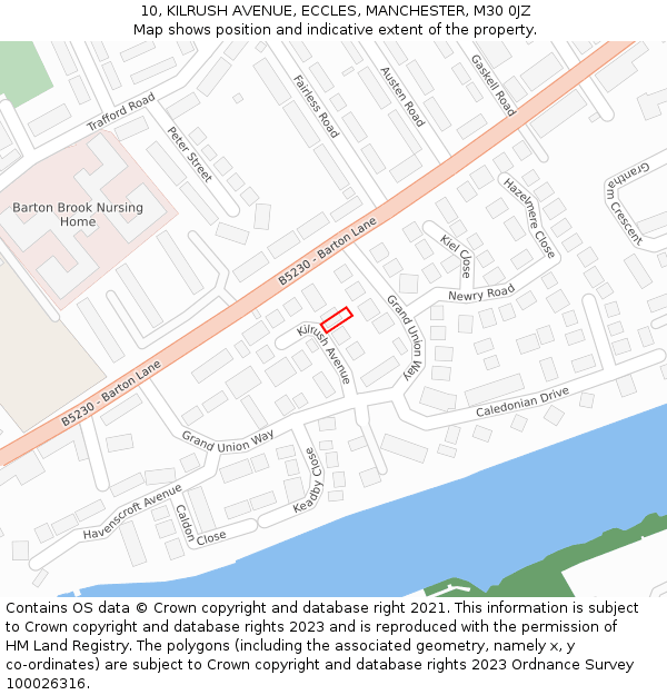 10, KILRUSH AVENUE, ECCLES, MANCHESTER, M30 0JZ: Location map and indicative extent of plot