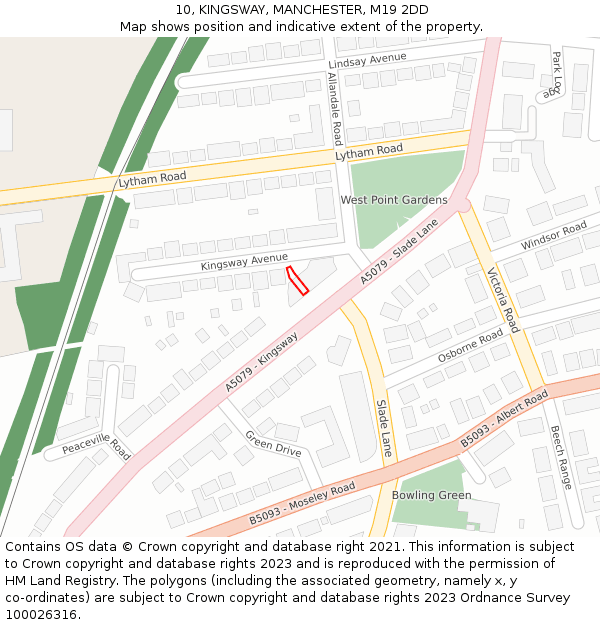 10, KINGSWAY, MANCHESTER, M19 2DD: Location map and indicative extent of plot