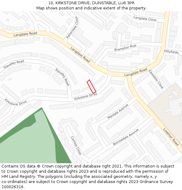 10, KIRKSTONE DRIVE, DUNSTABLE, LU6 3PR: Location map and indicative extent of plot